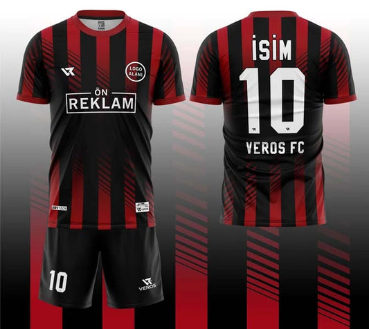 Siyah Kırmızı Şerit Desenli Halı Saha Forması VF00082