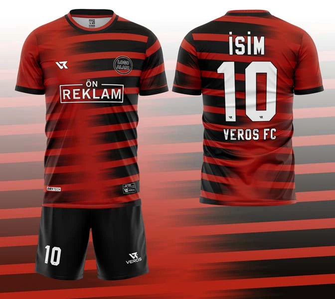 Kırmızı Siyah Şerit Desenli Halı Saha Forması VF00086