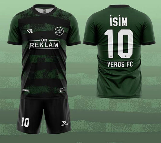 Yeşil Siyah Fırça Desenli Halı Saha Forması VF00087