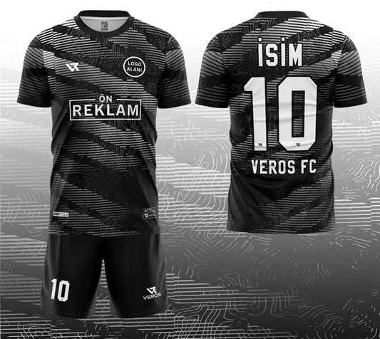 Siyah Gri Çizgi Desenli Halı Saha Forması VF00091