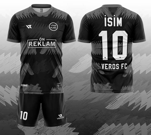 Siyah Gri Fırça Desenli Halı Saha Forması VF00092
