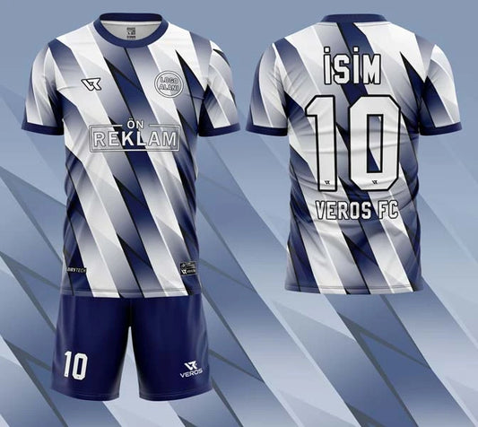 Beyaz Mavi Çizgi Desenli Halı Saha Forması VF00098