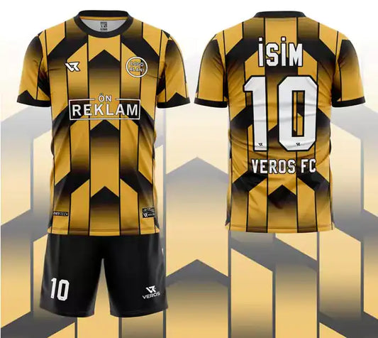 Sarı Siyah Çizgi Desenli Halı Saha Forması VF00099