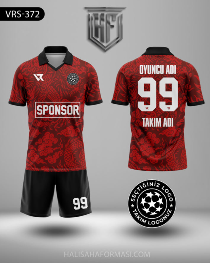Kırmızı Siyah Dijital Desenli Halı Saha Futbol Forması – VRS-372