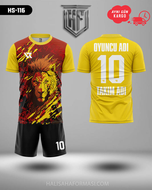 Aslan Desen Renkli Koyu Sarı Takım Forması