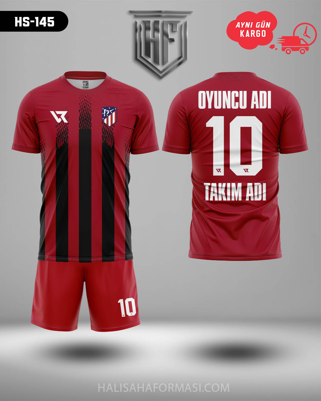 Atletico Madrid Kırmızı Siyah Çubuklu Forma Tasarla