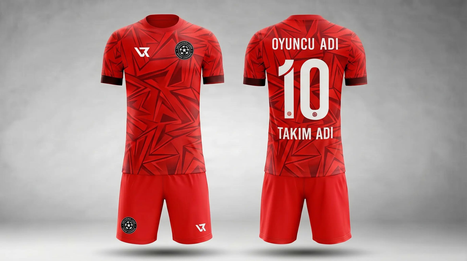 Kırmızı Yarık Dalga Desenli Halı Saha Forması - Ön ve Arka Görünüm