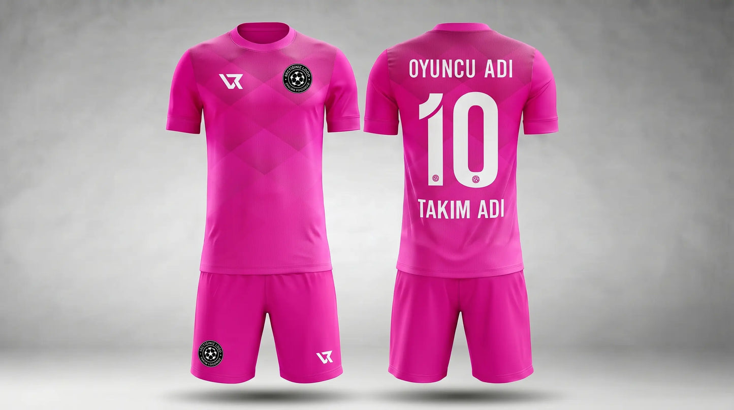 Pembe Klasik Şevron Desenli Halı Saha Forması - Ön ve Arka Görünüm
