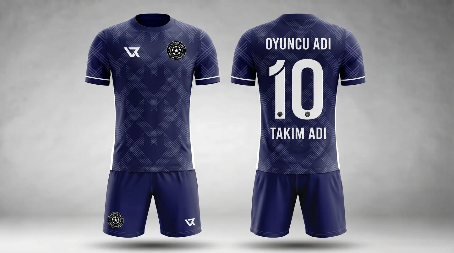 Lacivert Vintage Ekose Desenli Halı Saha Forması - Ön ve Arka Görünüm