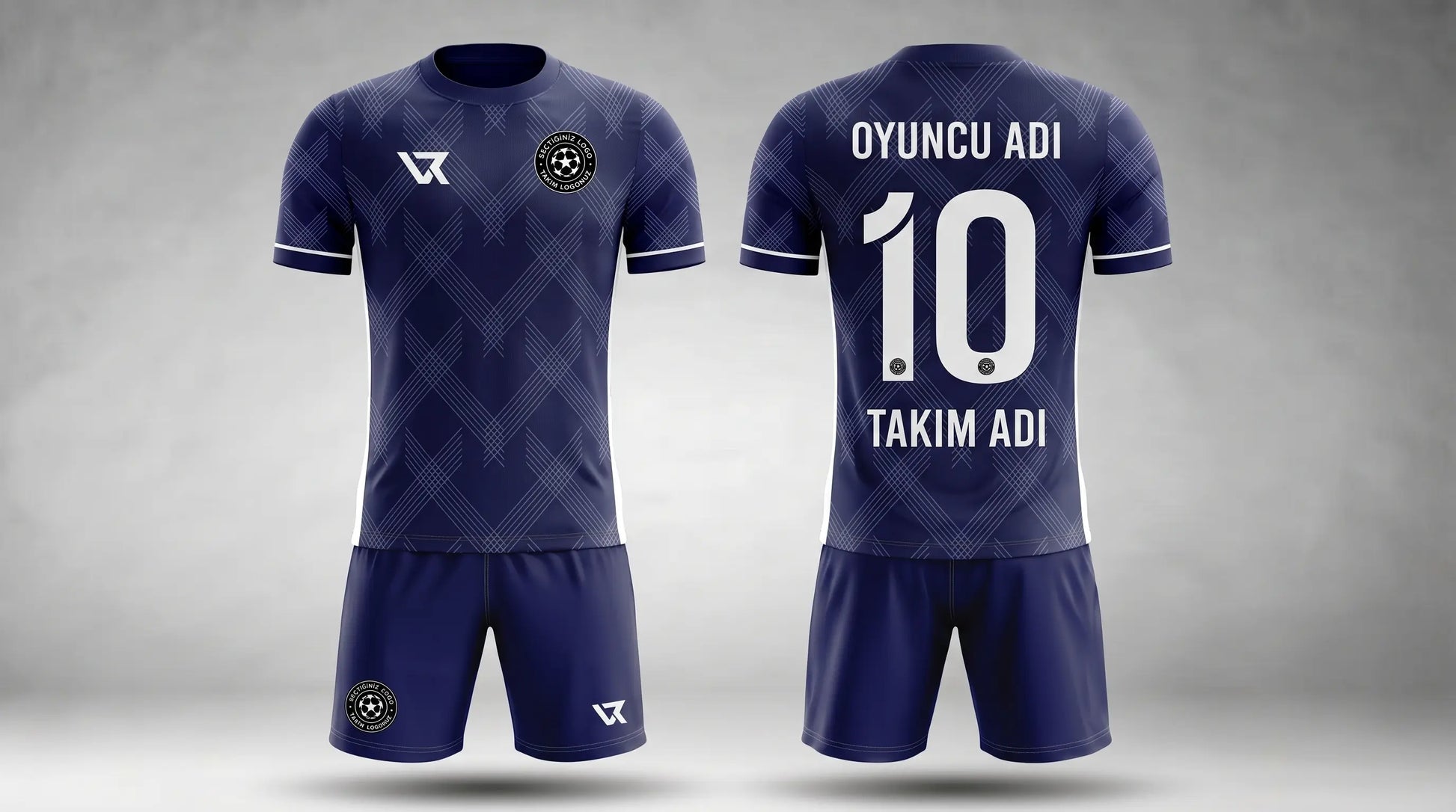 Lacivert Vintage Ekose Desenli Halı Saha Forması - Ön ve Arka Görünüm