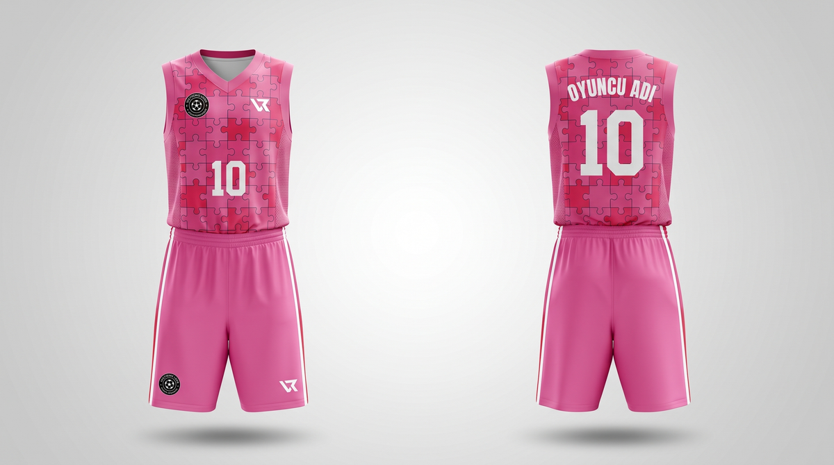 Pembe Puzzle Desenli Basketbol Forması