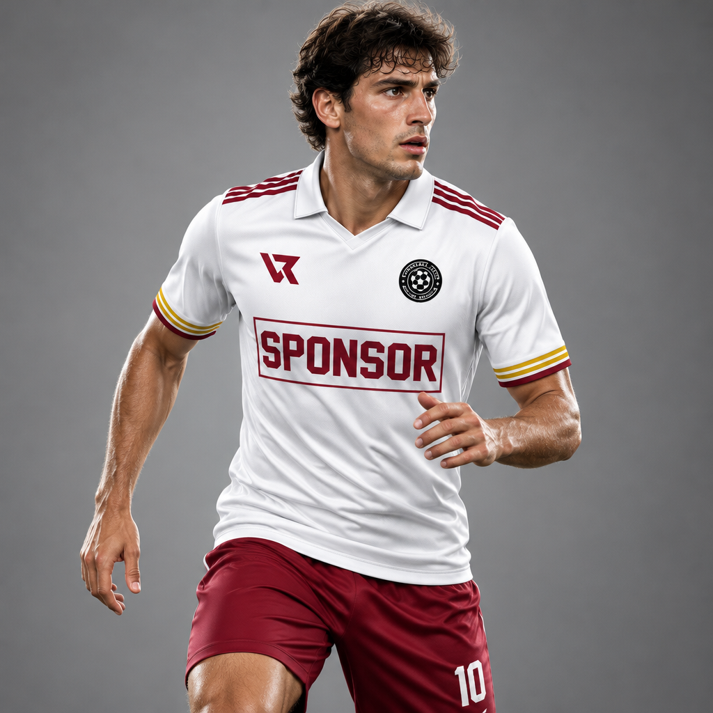 Beyaz Bordo Polo Yaka Halı Saha Forması - sporcu üzerinde