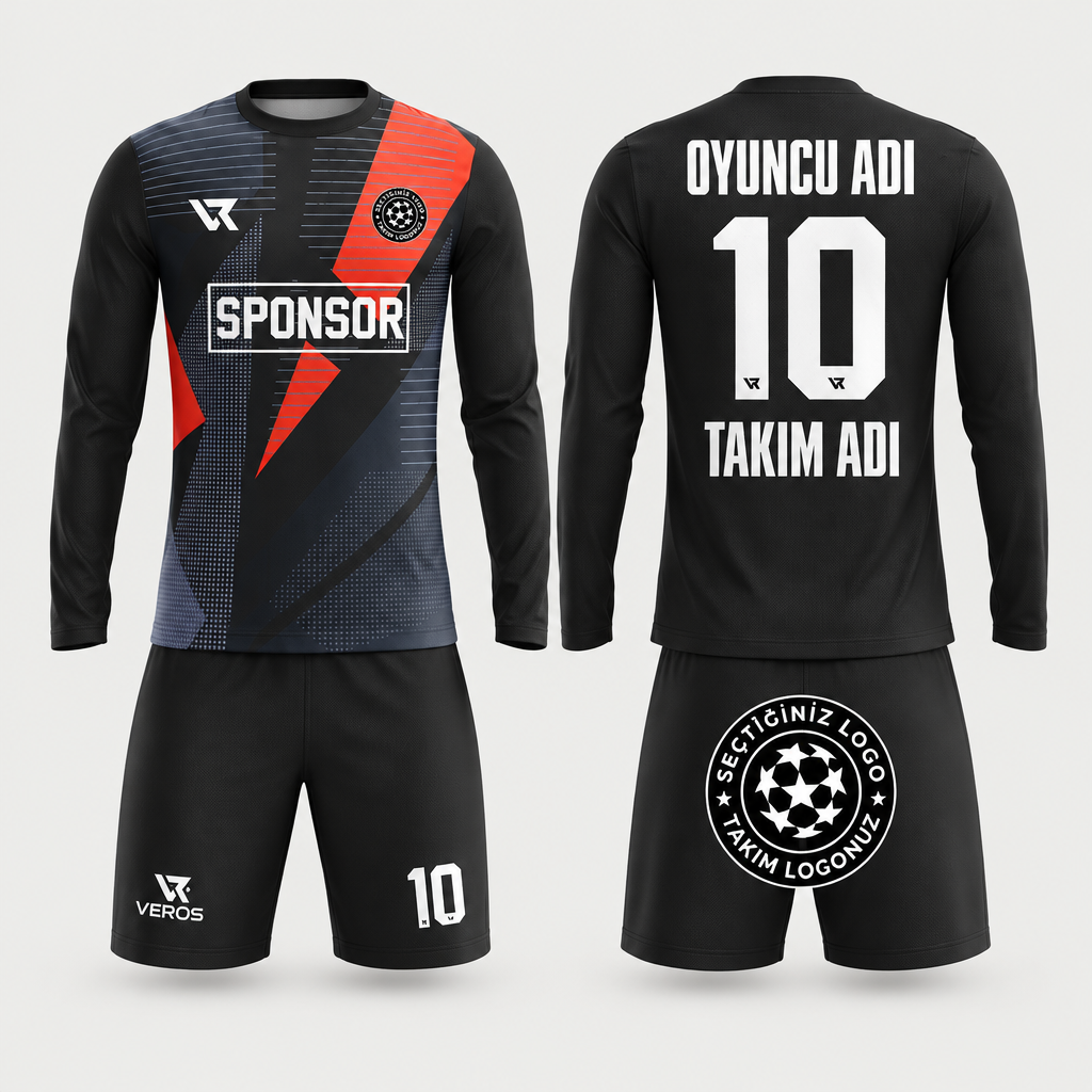 Kırmızı Siyah Kaleci Forması GK3 - ön ve arka görünüm