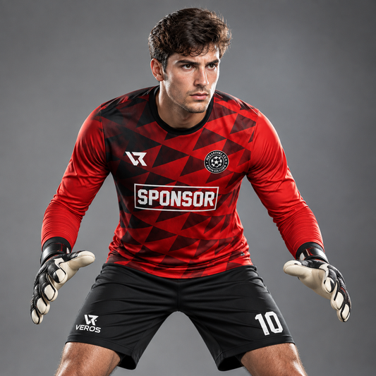 Kırmızı Siyah Kaleci Forması GK2 - sporcu üzerinde