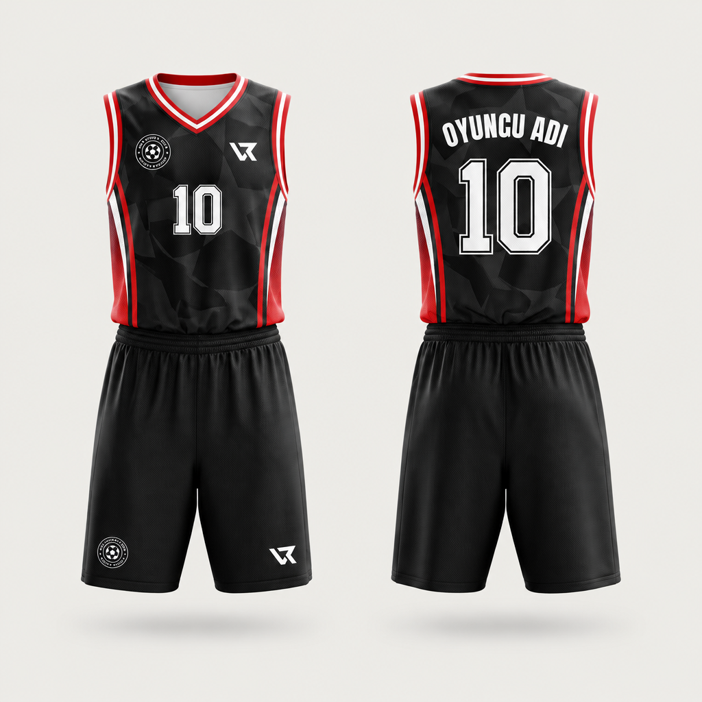 Siyah Gölge Desenli Basketbol Forması VB-AI007 - ön ve arka görünüm