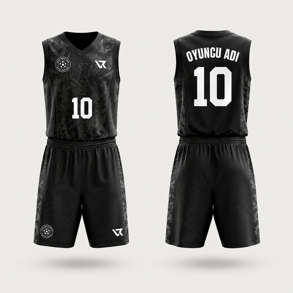 Siyah Savaşçı Desenli Basketbol Forması VB-AI006 - ön ve arka görünüm