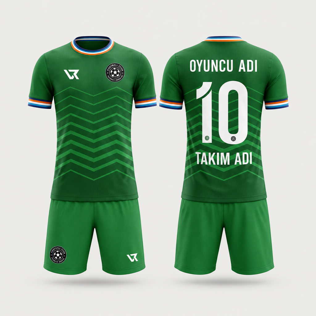 Yeşil Retro Dalga Desenli Halı Saha Forması VF-AI041 - ön ve arka görünüm