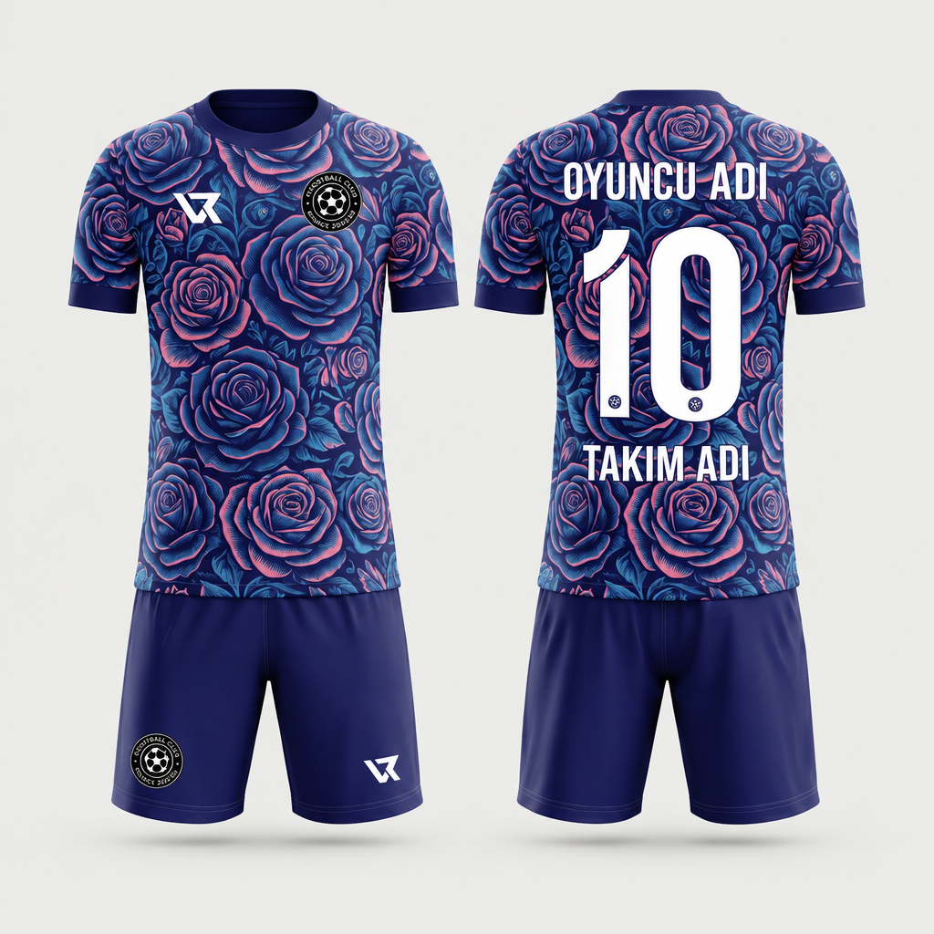 Gül Desenli Halı Saha Forması VF-AI027 - ön ve arka görünüm