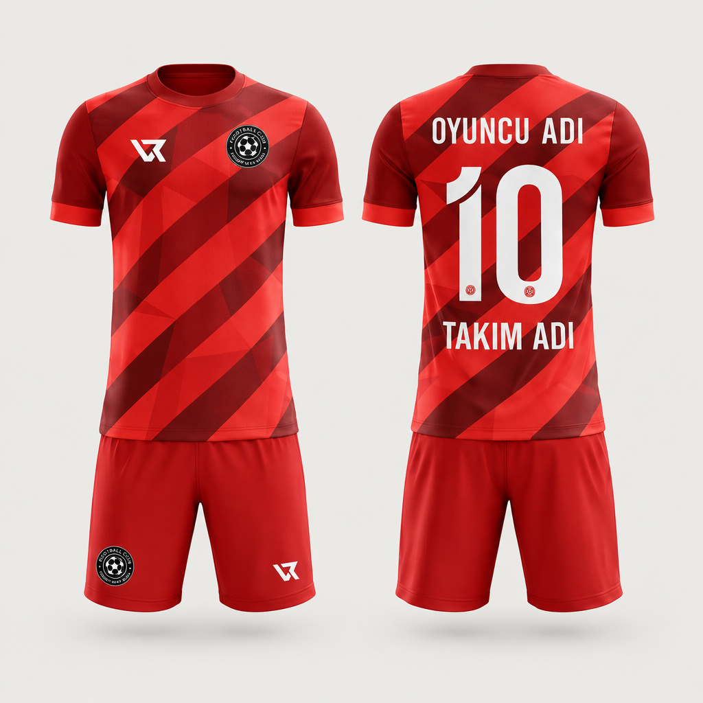 Kırmızı Çapraz Desenli Halı Saha Forması VF-AI029 - ön ve arka görünüm