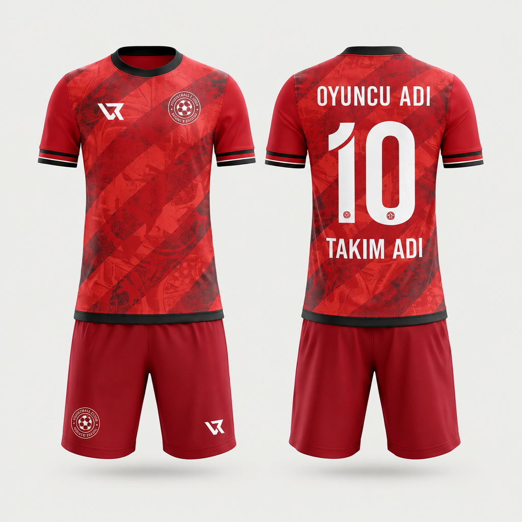 Kırmızı Retro Takım Desenli Halı Saha Forması VF-AI035 - ön ve arka görünüm