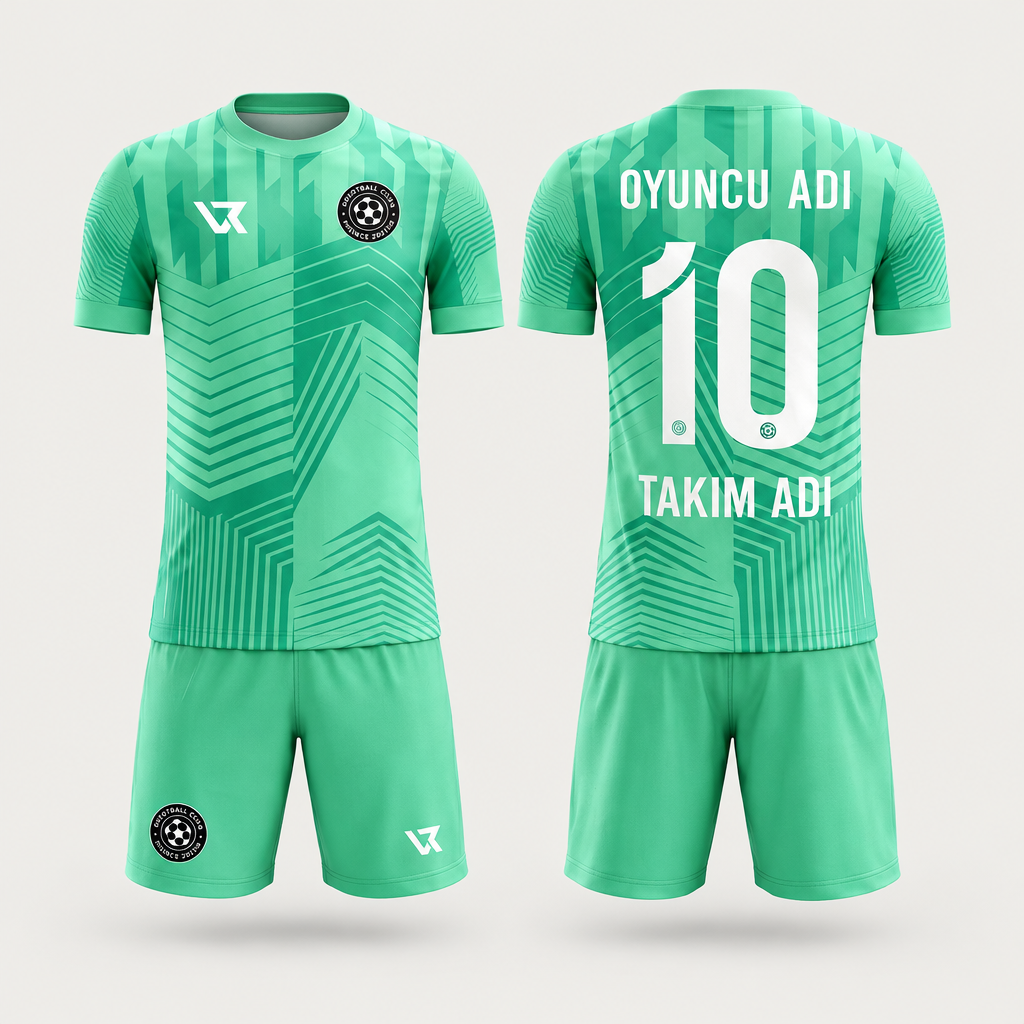 Nane Yeşili Bölünmüş Desenli Halı Saha Forması VF-AI019 - ön ve arka görünüm