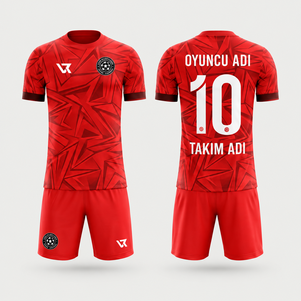 Kırmızı Yarık Dalga Desenli Halı Saha Forması VF-AI023 - ön ve arka görünüm