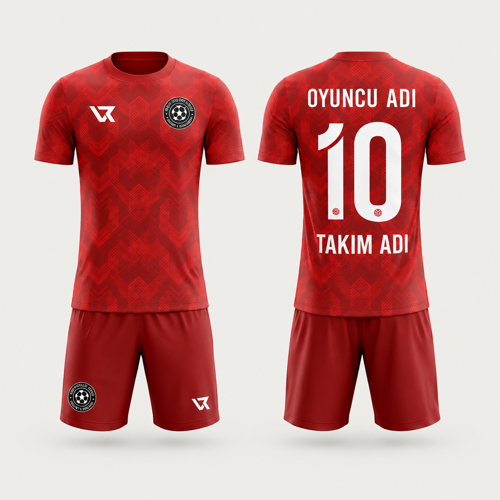 Kırmızı Katmanlı Zirve Desenli Halı Saha Forması VF-AI022 - ön ve arka görünüm