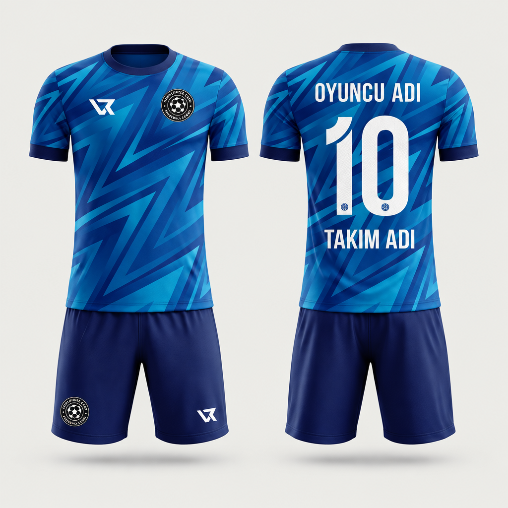 Mavi Takip Desenli Halı Saha Forması VF-AI020 - ön ve arka görünüm