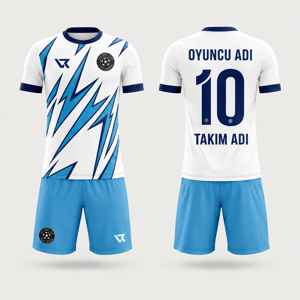 Beyaz Bıçak Ağzı Desenli Halı Saha Forması VF-AI021 - ön ve arka görünüm