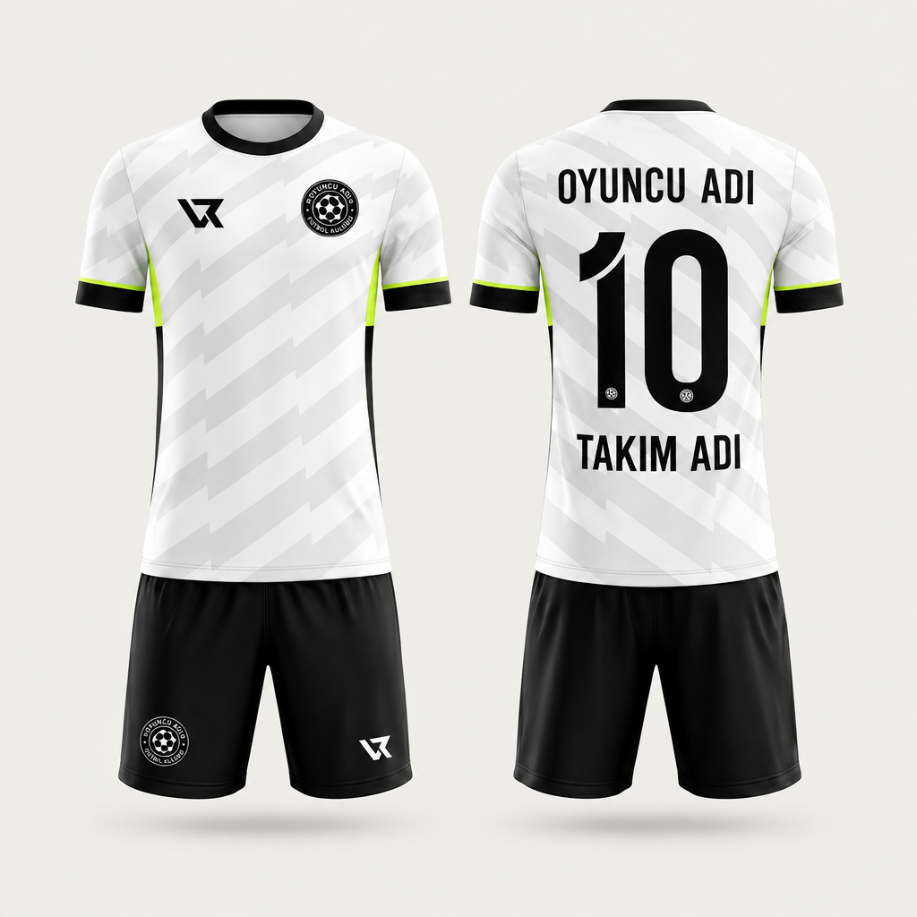 Beyaz E-Spor Kesim Desenli Halı Saha Forması VF-AI014 - ön ve arka görünüm