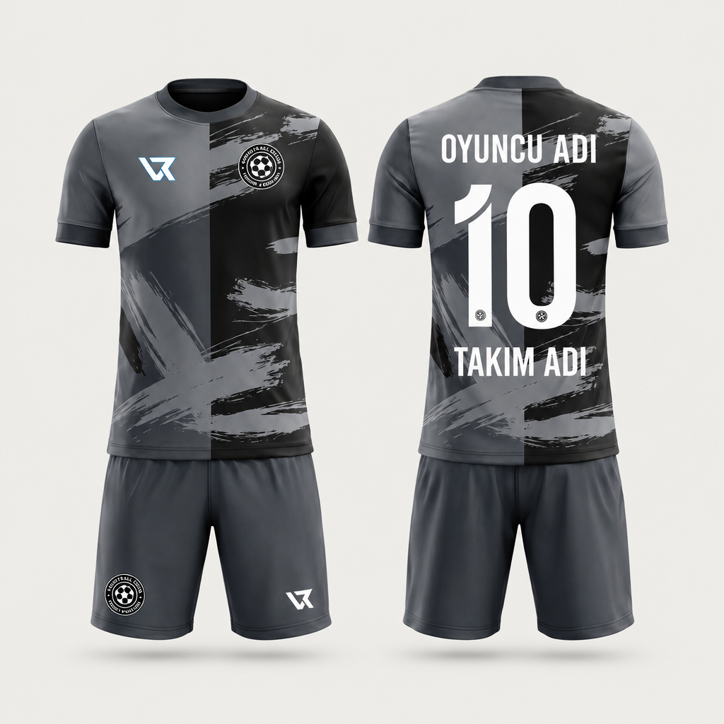 Gri-Siyah Dalga Desenli Halı Saha Forması VF-AI011 - ön ve arka görünüm