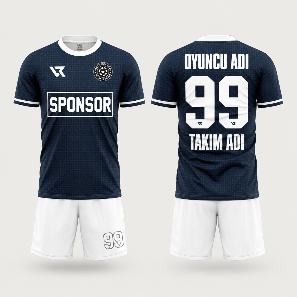 Beyaz Siyah Modern Halı Saha Futbol Forması - ön ve arka görünüm