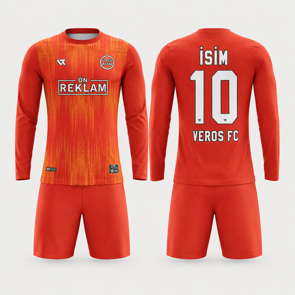 Kırmızı Kaleci Forması Turuncu Desenli VFK0022 - ön ve arka görünüm