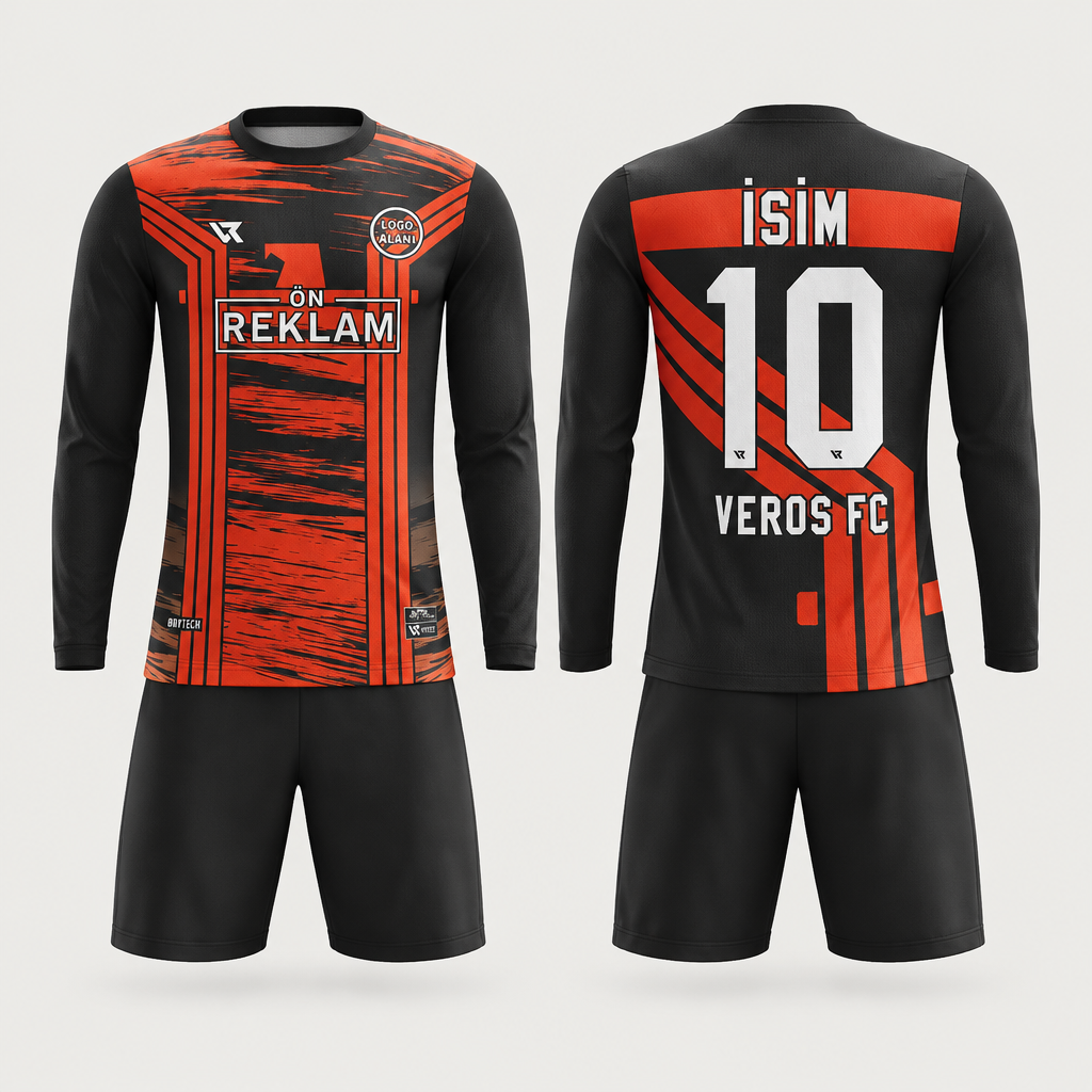 Turuncu Kaleci Forması Siyah Desenli Tasarım VFK0016 - ön ve arka görünüm