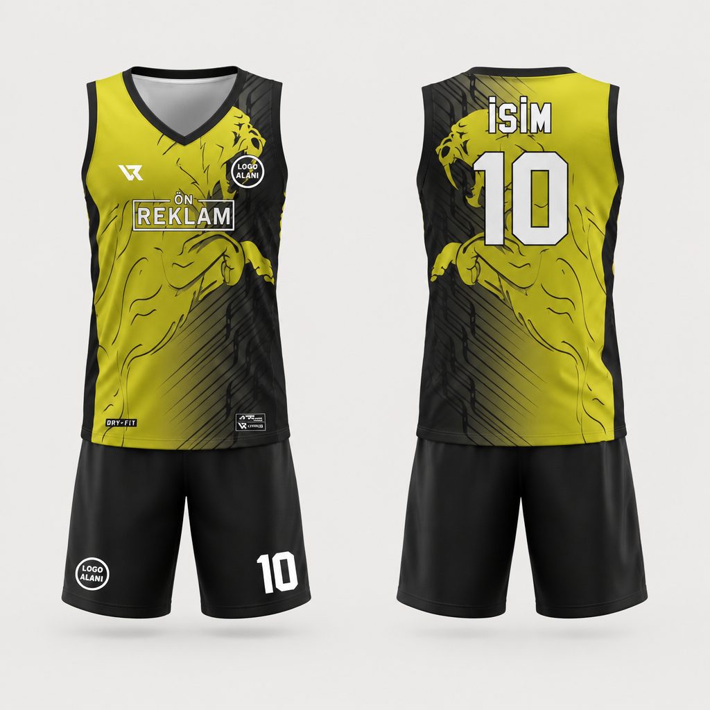 Siyah Sarı Desenli Voleybol Forması VF0008 - ön ve arka görünüm