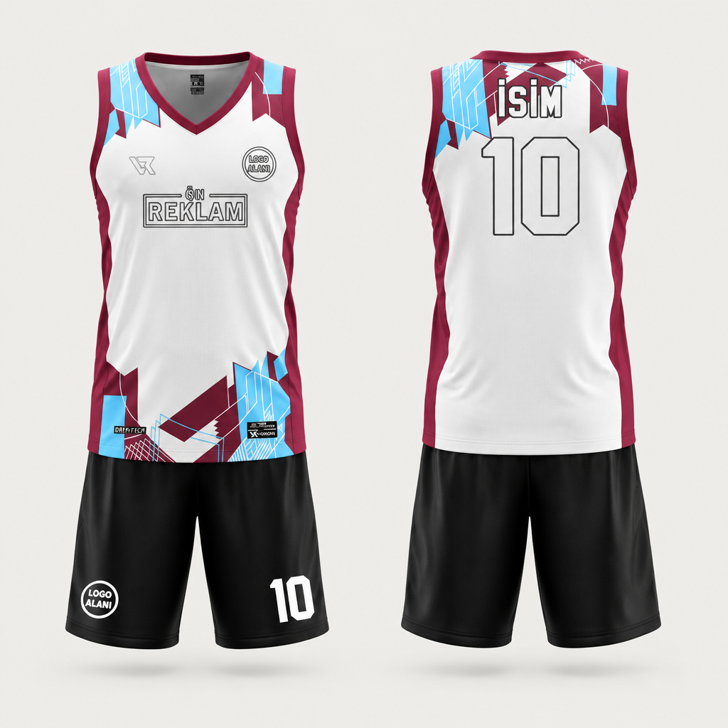 Beyaz Desenli Basketbol Forması VF0007 - ön ve arka görünüm