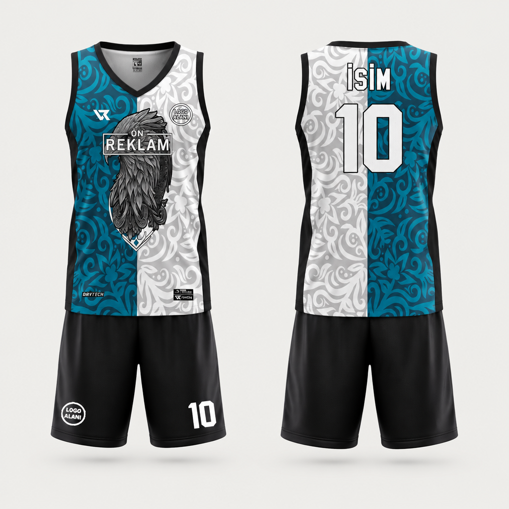 Basketbol Basketbol Forması Turkuaz Beyaz VF0006 - ön ve arka görünüm