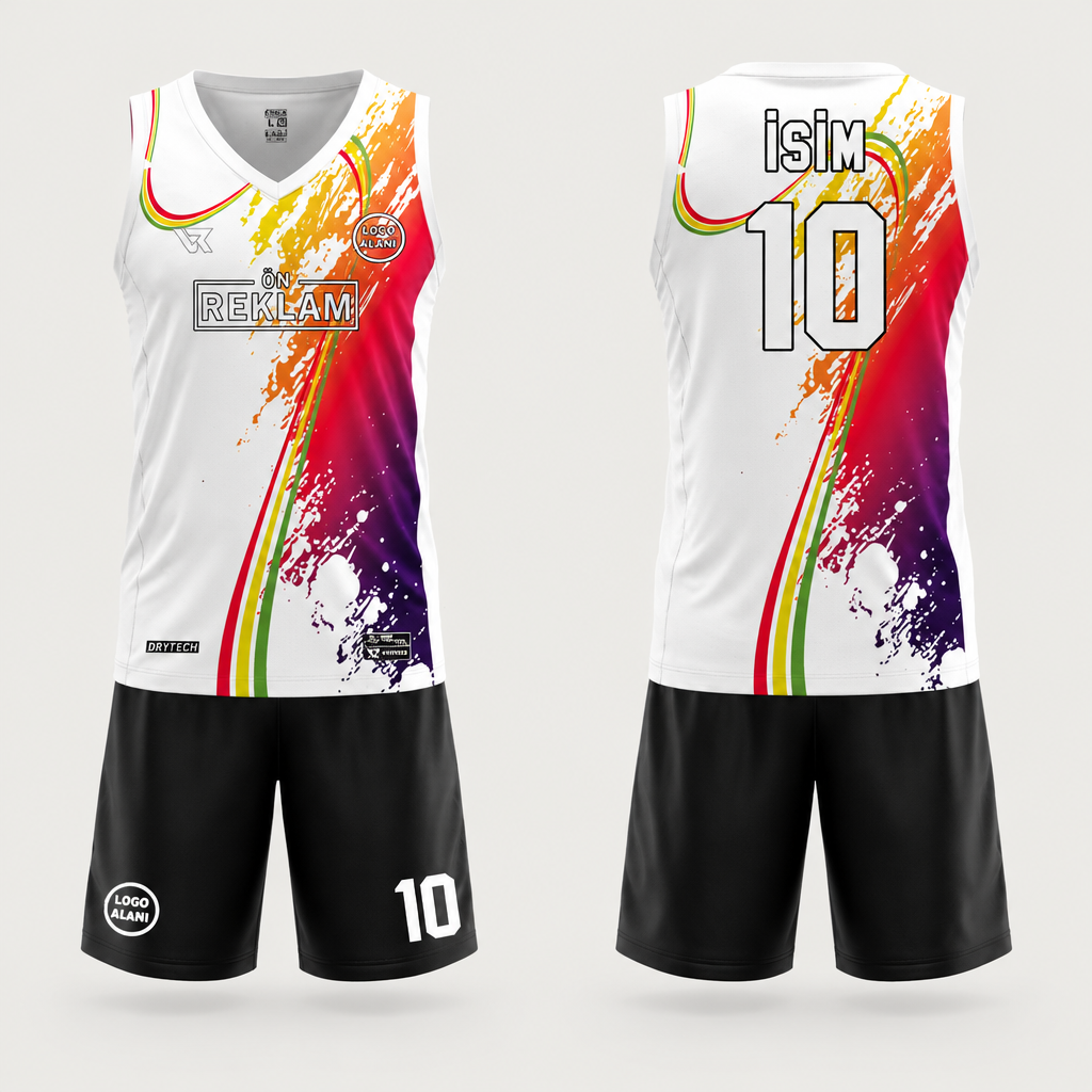 Beyaz Desenli Voleybol Forması VF0003 - ön ve arka görünüm