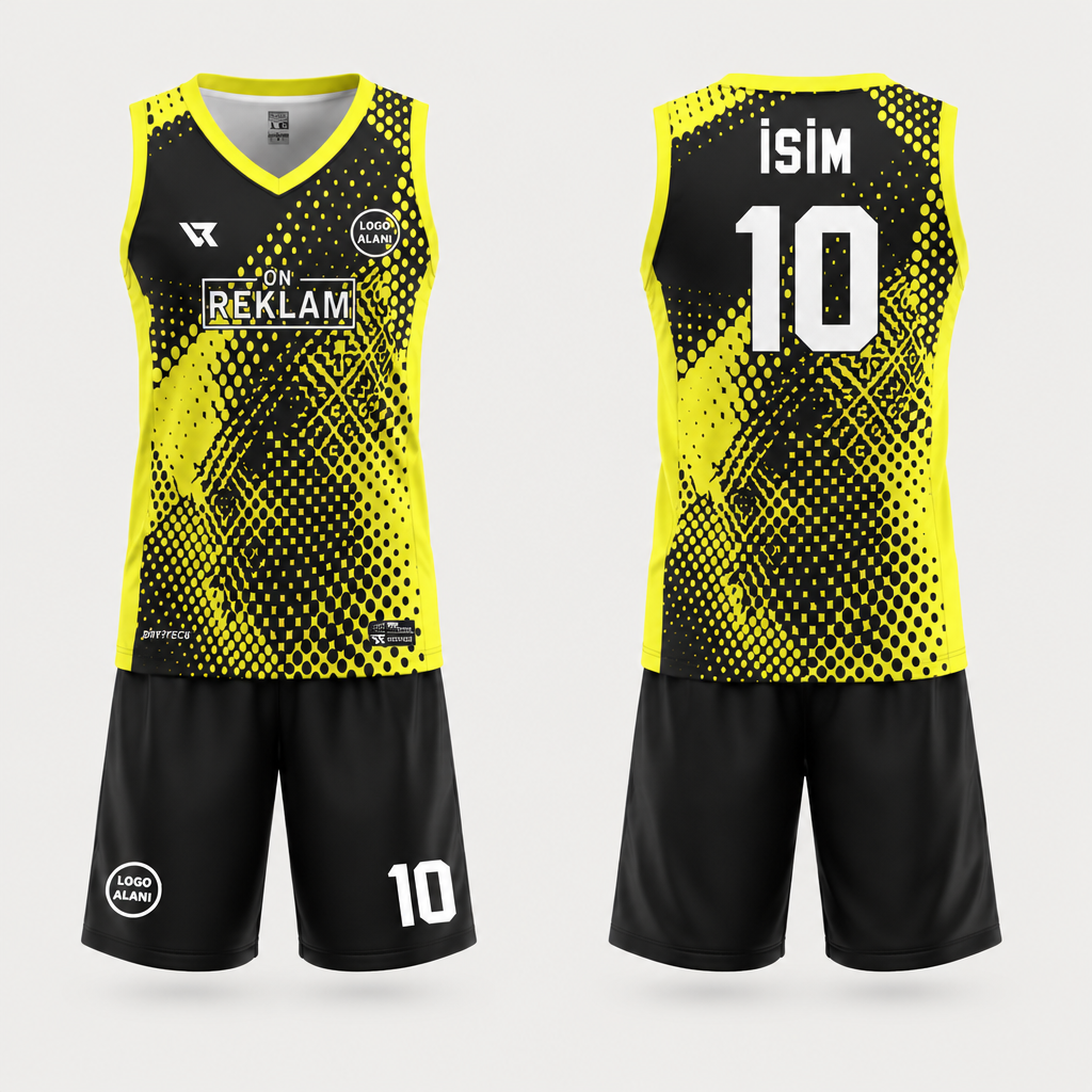 Sarı Desenli Voleybol Forması VF0002 - ön ve arka görünüm
