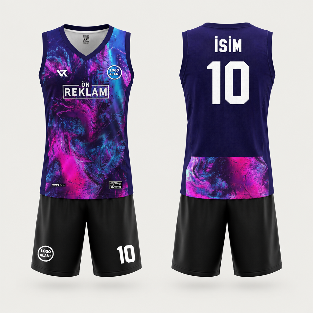 Mor Desenli Voleybol Forması VF0004 - ön ve arka görünüm