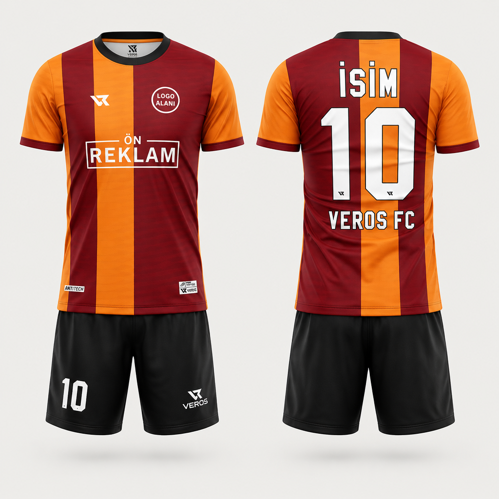 Sarı Kırmızı Çizgi Desenli Halı Saha Forması VF00056 - ön ve arka görünüm