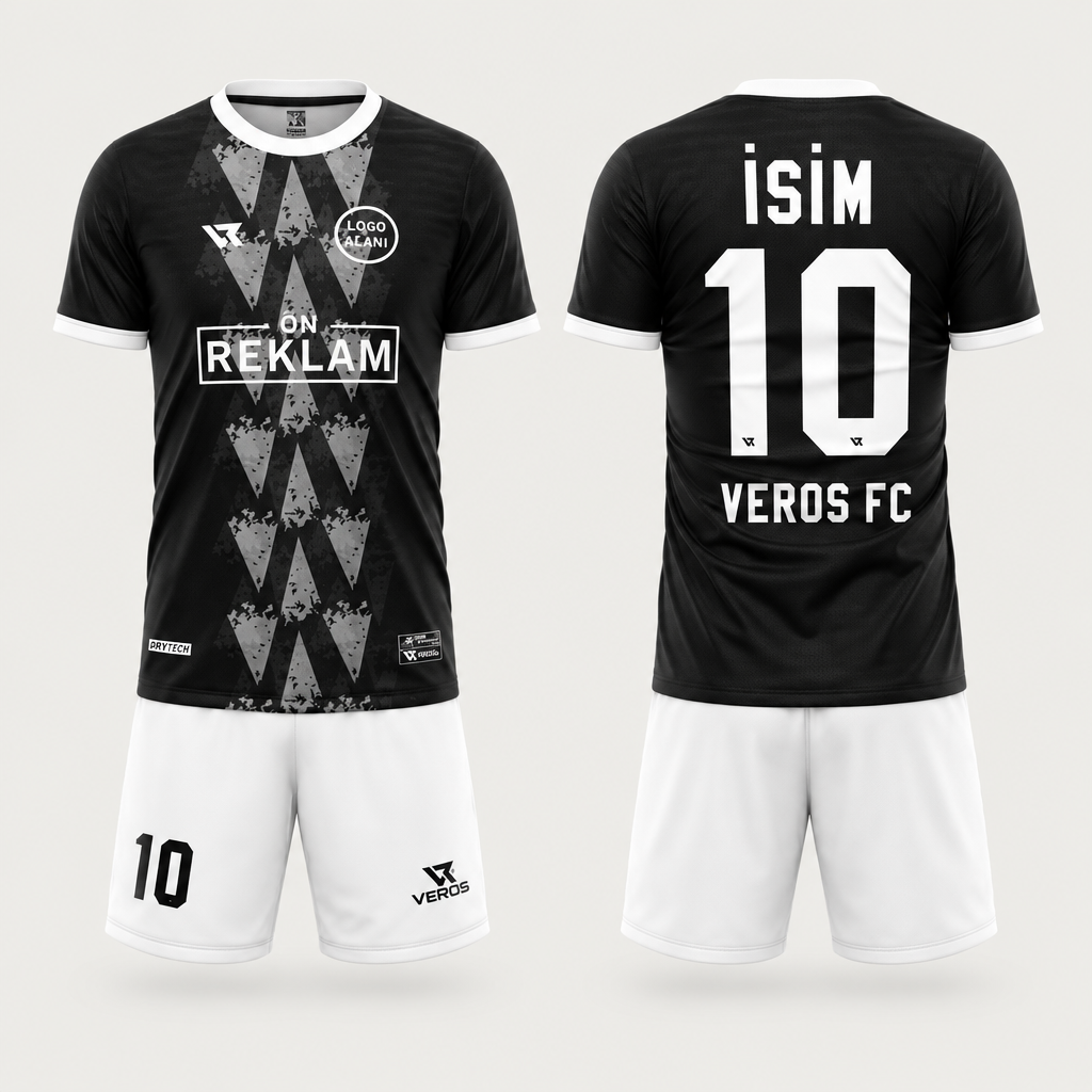 Siyah Gri Çizgi Desenli Halı Saha Forması VF00053 - ön ve arka görünüm