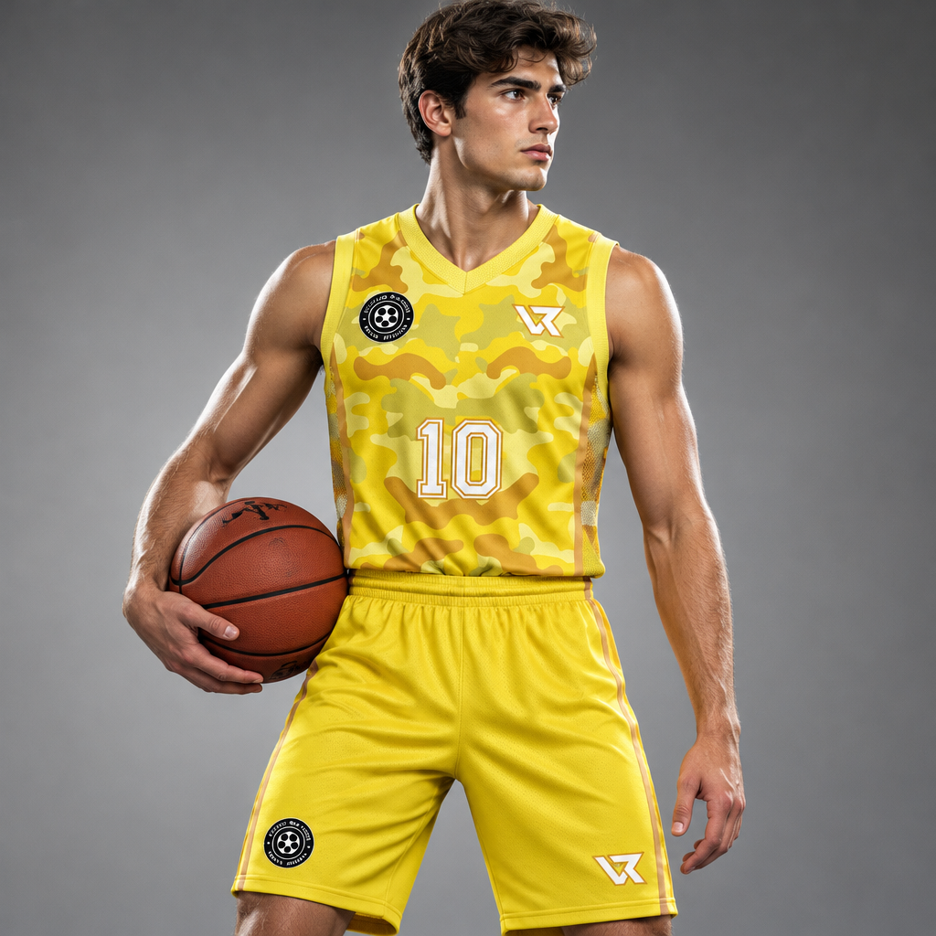Orman Kamuflaj Desenli Basketbol Forması VB-AI018 - sporcu üzerinde