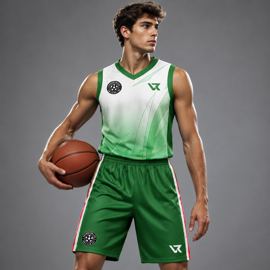 Yeşil Yaprak Desenli Basketbol Forması VB-AI020 - sporcu üzerinde