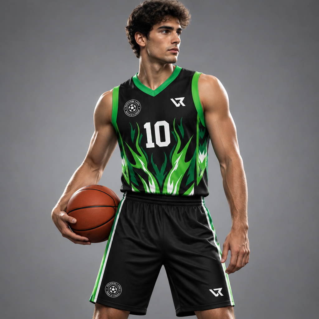 Filiz Desenli Basketbol Forması VB-AI019 - sporcu üzerinde