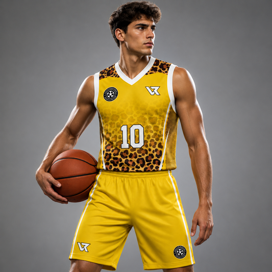 Sarı Hayvan Desenli Basketbol Forması VB-AI005 - sporcu üzerinde