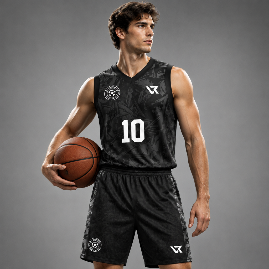 Siyah Savaşçı Desenli Basketbol Forması VB-AI006 - sporcu üzerinde