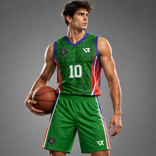 Timsah Yeşili Desenli Basketbol Forması VB-AI026 - sporcu üzerinde