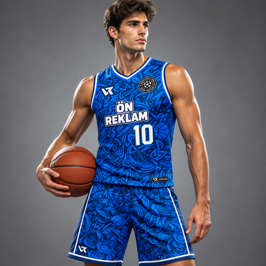 VEROS Blue Doodle Basketbol Forma Takımı - sporcu üzerinde