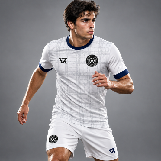Beyaz Retro Ekose Desenli Halı Saha Forması VF-AI038 - sporcu üzerinde